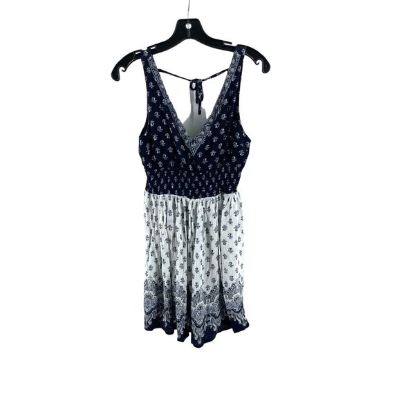 Aeropostale Women's Blue White Floral Sleeveless Knit Tunic Top Shirt Medium - Picture 1 of 12
